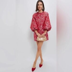 Tuckernuck Hyacinth House Red and Pink Jacquard Janie Mini Dress Sz Medium NWOT